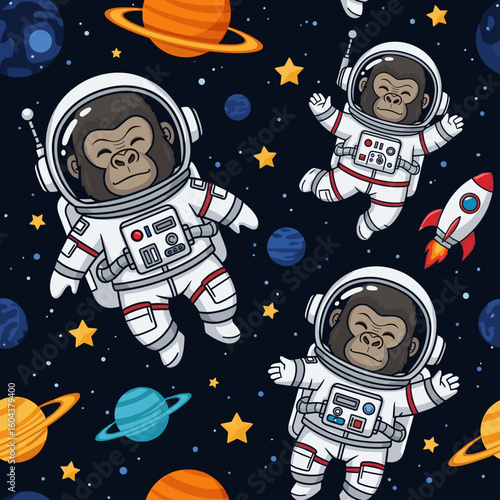 Cute Gorillas in Space: Seamless Pattern for Kids' Apparel, Fabric, or Wallpaper