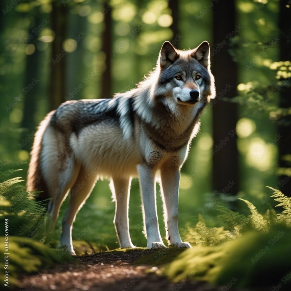 Obraz premium lone wolf in the summer forest