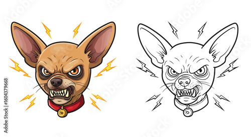 Angry Chihuahua Dog with Lightning Bolts Illustration