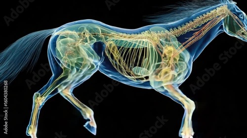 Horse Anatomy Illustration Muscles, bones, and skeleton visible