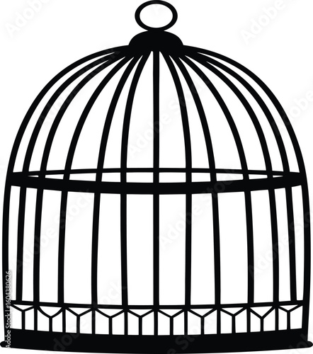 A golden birdcage inside isolated on white background