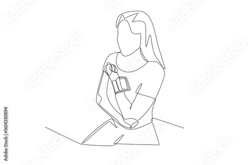 Women checking her blood pressure concept one-line drawing