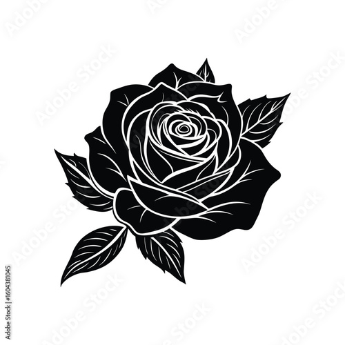 Vintage black and white rose vector illustration for seamless floral patterns and decorative designs