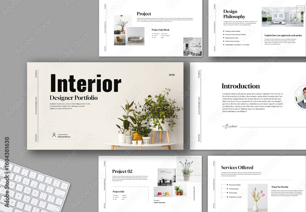 Portfolio Presentation Template Design For Interior Designer Stock ...