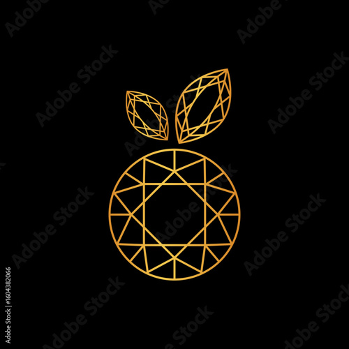 Diamond fruit golden outline logo design for jewelry and diamond industry