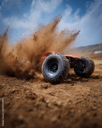 Wallpaper Mural Remote Control Monster Truck Kicking Up Dust in Action on an Offroad Dirt Course under a Blue Sky Torontodigital.ca