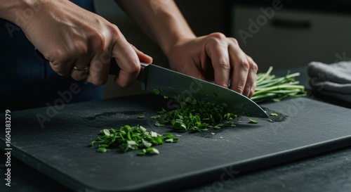 Wallpaper Mural Hands chopping fresh herbs in kitchen Torontodigital.ca