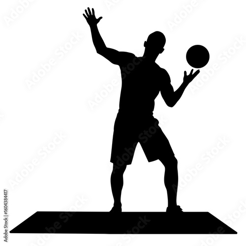 Silhouette of person tossing slam ball onto floor mat, explosive training exercise