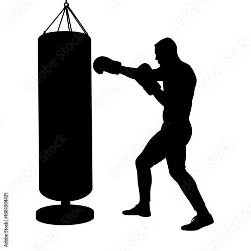Silhouette of person punching bag with gloves – Power practice, personal defense