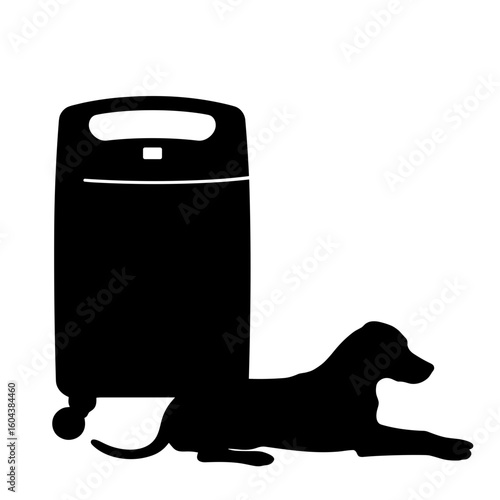 Silhouette of air purifier beside dog lying on floor – Pet comfort, dander control