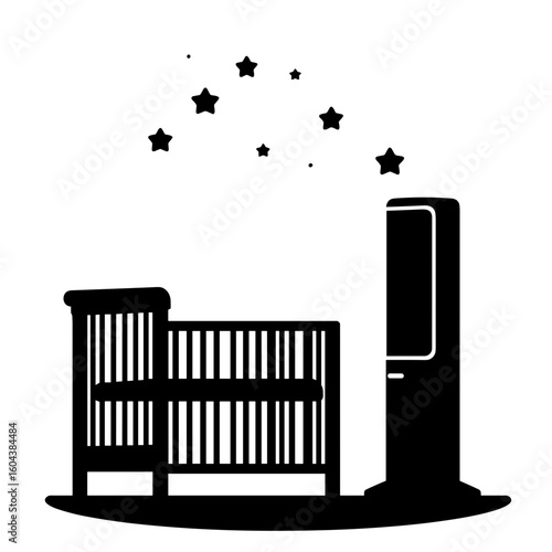 Silhouette of baby crib and air purifier with stars – Nursery air quality