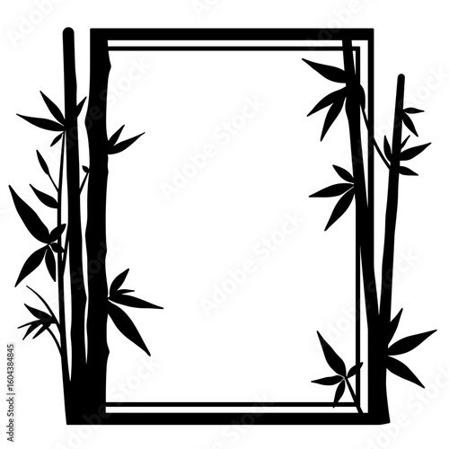 Bamboo frame silhouette with trapezoid textbox – Nature symbol, cultural accent