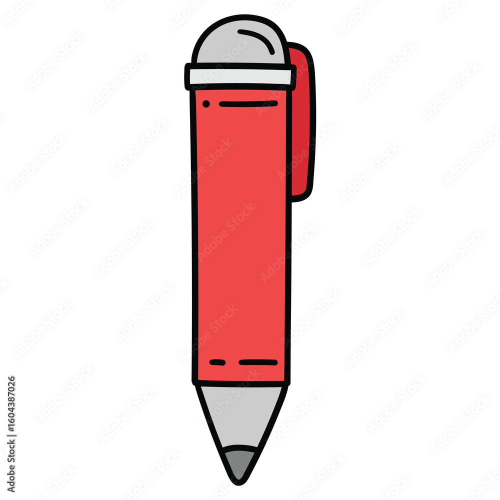 Hand-drawn cartoon red pen on a white background. Hand-drawn cartoon red pen on a white background.