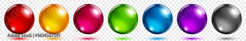 Set of translucent spheres of different bright colors with highlights and shadows on transparent background, vector illustration for design projects and creating creative works.
