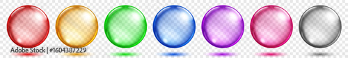 Set of translucent spheres of different colors with highlights and shadows on transparent background, vector illustration for design projects and creating creative works.