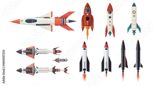 3D vector graphic design of a space rocket with detailed futuristic spacecraft body and engine, realistic digital illustration showing rocket ready for launch into outer space, modern aerospace 