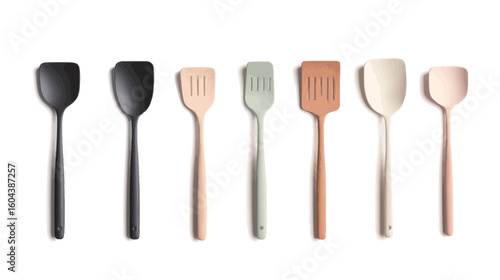 Kitchen spatula vector graphic design showing detailed cooking utensil with flat flexible blade and handle, essential kitchen equipment for mixing, flipping, and scraping food