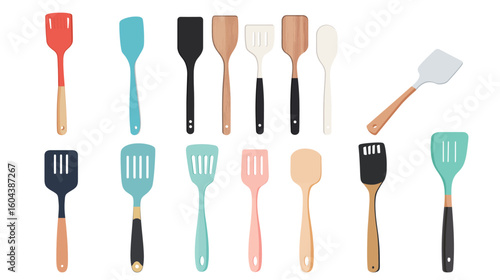 Kitchen spatula vector graphic design showing detailed cooking utensil with flat flexible blade and handle, essential kitchen equipment for mixing, flipping, and scraping food