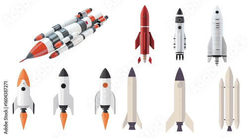 3D vector graphic design of a space rocket with detailed futuristic spacecraft body and engine, realistic digital illustration showing rocket ready for launch into outer space, modern aerospace 