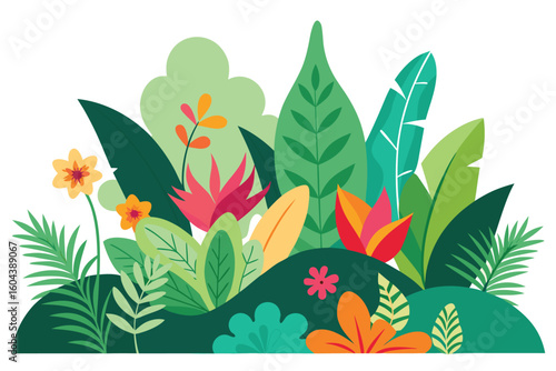 Colorful vector floral pattern with blossoms, leaves, and spring elements for nature-inspired designs