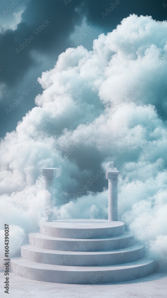 Fototapeta premium ethereal cloudscape with stairway and classical columns in sky