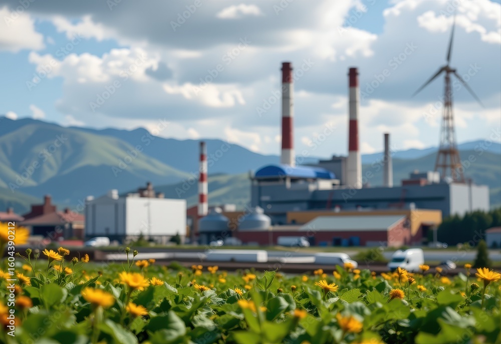 Obraz premium factory powered by renewable energy enhancing brand image as environmentally conscious and promoting sustainability