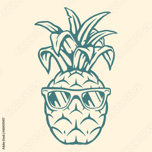 Sunglass-clad pineapple on light backdrop