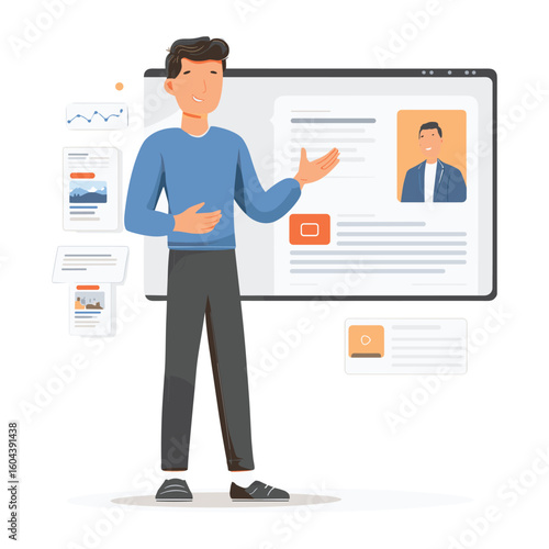 man introducing himself on virtual meeting with video profiles