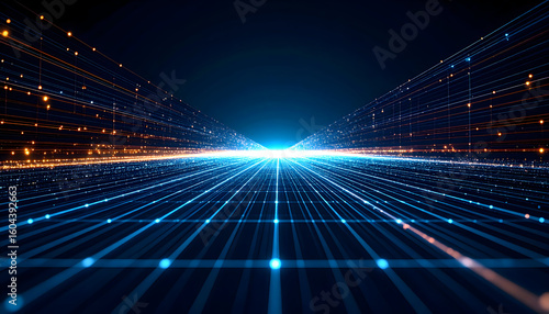 Abstract data network perspective digital communication and connection concept