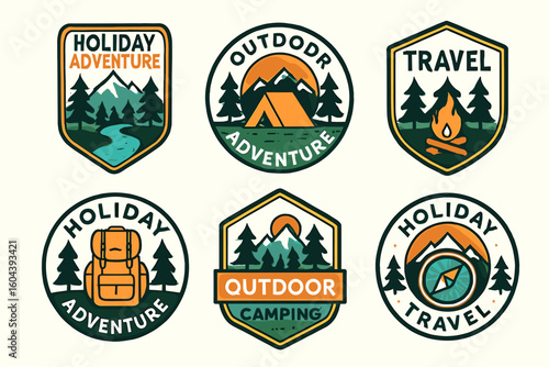 A camping and outdoor adventures stickers set for travel enthusiasts and holiday seekers