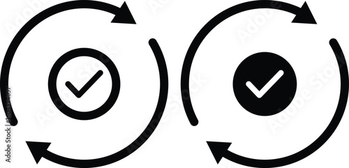 Refresh with checkmark, sync check symbol icon vector design. rotating check mark. refresh icons. Industrial cycle concept. Rotating gear wheel.
