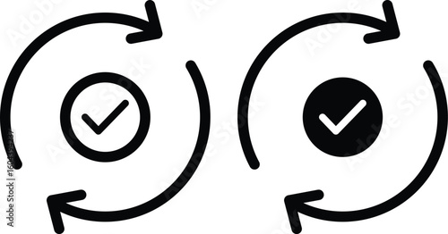 Refresh with checkmark, sync check symbol icon vector design. rotating check mark. refresh icons. Industrial cycle concept. Rotating gear wheel.
