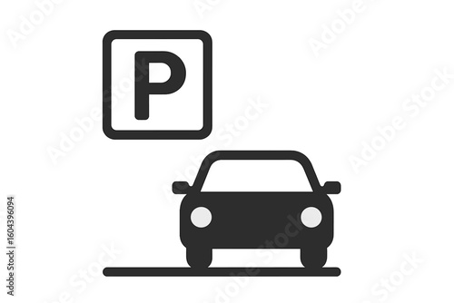 Car parking icon with a parking lot sign. Simple flat vector illustration for an automobile park zone symbol. Vehicle transport graphic for web element or app design.
