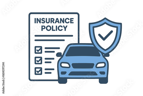 Car insurance policy document concept. Vehicle protection and safety guarantee. Auto insurance service with shield and check mark for approved claim and payment. Vector.