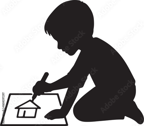 A student drawing on a large sheet of paper on the floor