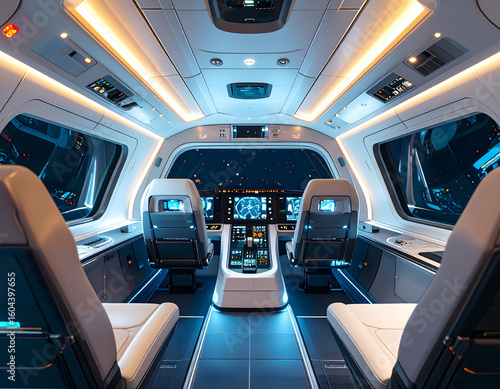 Fototapeta Naklejka Na Ścianę i Meble -  Futuristic spaceship cockpit interior with control panel and modern design