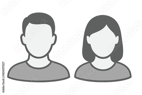 Default avatar profile icon. Male and female face placeholder. Man and woman user silhouette. Anonymous person head vector. Gender symbol for social media or website.