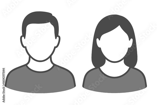 Default avatar profile icon set. Male and female user pictogram. Man and woman head silhouette. Anonymous person placeholder symbol for web design, UI, UX. Vector illustration.