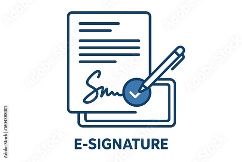 Electronic signature concept. Digital signature for an online contract or agreement. E-signature for document signing. Business technology for validation and approval. Vector icon.