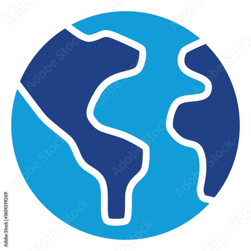 Earth Globe Glyph Silhouette Blue Icon Vector Design - simple globe showing continents, representing worldwide reach or geography