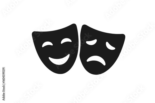 Theater masks vector icon. Comedy and tragedy, happy and sad faces. Drama, acting and performance symbol. Bipolar disorder, mood swings, psychology mental health concept.