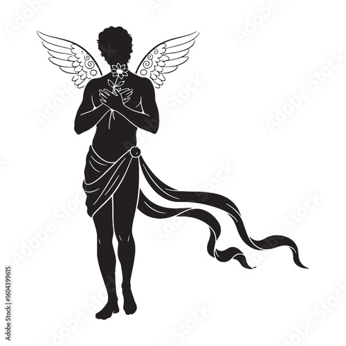 Longing Pothos digital black vector artwork, ideal for portraying the god of desire's yearning – Pothos silhouette – Pothos Vector – Silhouette of Pothos – Greek god silhouette

