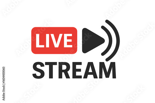 Live Streaming Icon Vector. Online Video Broadcast Symbol with Play Button, Waves. Modern Emblem for Sports, News, Music, Podcast, Social Media, TV, Radio Transmission, Live Content Display