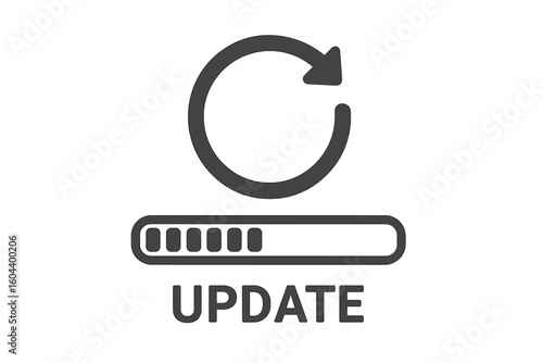 Update system icon. Loading process, software upgrade concept. Application installation progress bar. Refresh, reload, sync sign. Flat vector for web design UI UX element.