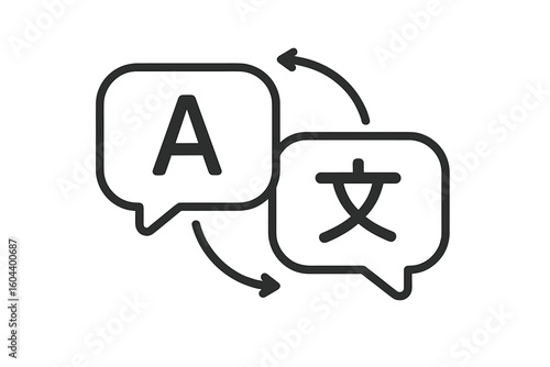 Language translation icon with chat bubbles. Multilingual communication concept. Online translator or language learning app symbol. Foreign language exchange vector illustration.