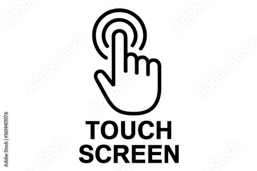 Touchscreen tablet icons with finger press and hand push gestures, set of 4 vector illustrations showing hand interactions on transparent background for digital device UI design
