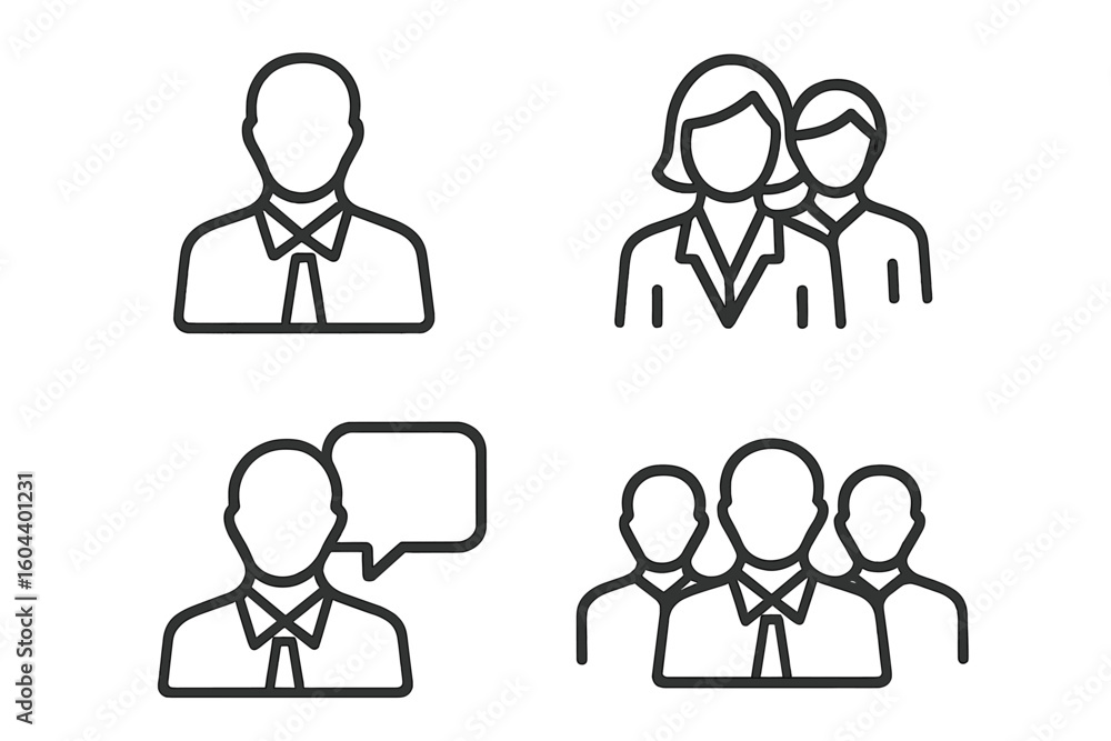 Employee line icon set. Business and office professional symbols. Clean design for corporate graphics, UI, UX, and presentations. Staff, team, people vector collection. Employee line icon set. Business and office professional symbols. Clean design for corporate graphics, UI, UX, and presentations. Staff, team, people vector collection.