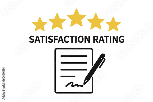 Five gold star satisfaction rating icon. Positive customer review and online feedback concept. Quality evaluation for goods or services. Excellent reputation and best experience.