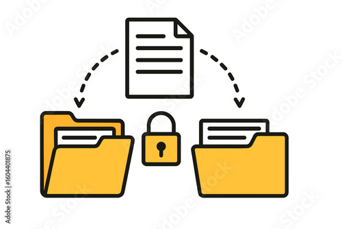 Secure file transfer and data exchange. Document sharing and remote transmission. Data encryption for folder protection. Protected copy and backup technology. Privacy concept.