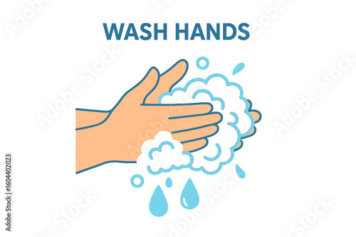 Washing hands with soap and water. Personal daily care for hygiene and disinfection. Prevention of virus, germs, bacteria, and flu. Health and safety vector icon.